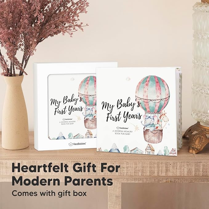 First 5 Years Baby Memory Book Girl, Boy - 90 Pages Hardcover First Year Milestone Keepsake Book, Newborn Scrapbook for New Parents, Minimalist Photo Album Journal, Gift for Baby Shower(AdventureLand)