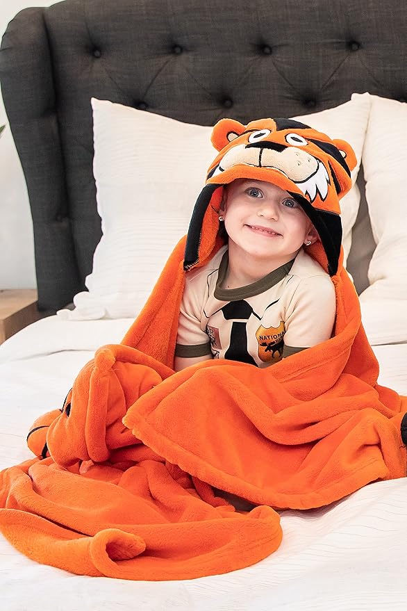 Lazy One Wearable Hooded Blanket for Kids, Animal Hooded Blanket (Tiger)