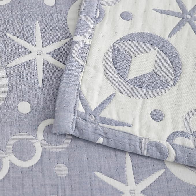 NTBAY 3 Layer Oversized Muslin Cotton Toddler Blanket, 45x60 Inches Jacquard Reversible Nursery Bed Blanket, Super Soft and Thermal Crib Blanket for All Seasons, Baby Gift, 45"x60", Blue Starfish