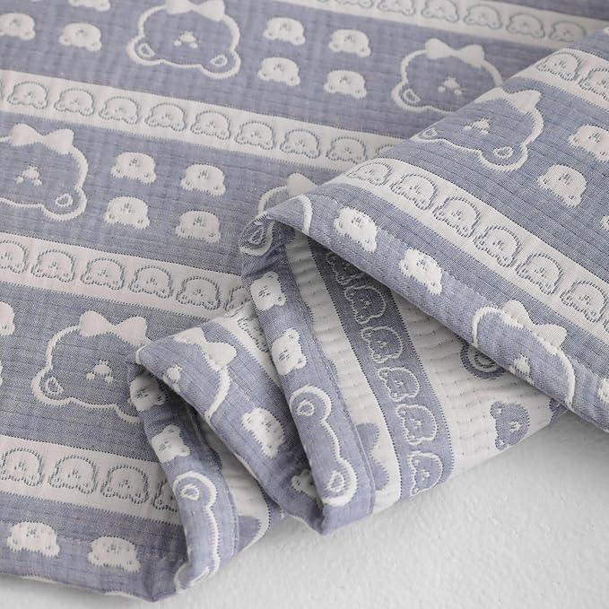 NTBAY 3 Layer Oversized Muslin Cotton Toddler Blanket, Jacquard Reversible Nursery Bed Blanket, Super Soft and Thermal for All Seasons, Baby Gift, 45"x60", Blue Bear