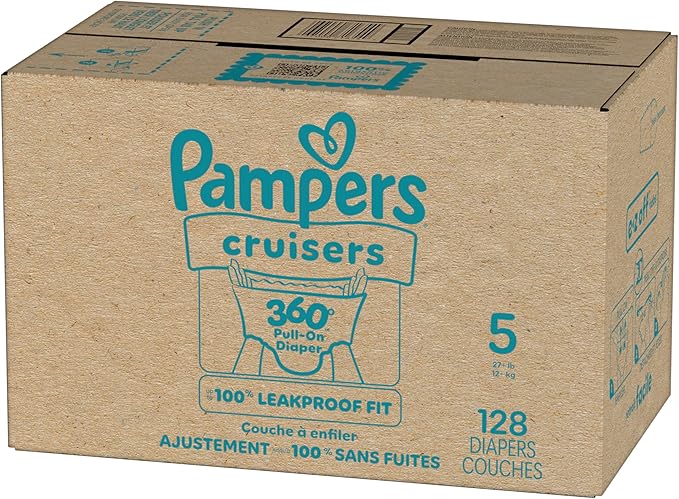 Pampers Diapers - Cruisers 360 - Size 5, 128 Count, Babyproof up to 100% Leakproof Pull-On Diaper