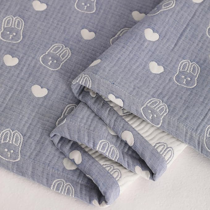 NTBAY 3 Layer Oversized Muslin Cotton Toddler Blanket, Jacquard Reversible Nursery Bed Blanket, Super Soft and Thermal for All Seasons, Baby Gift, 45"x60", Blue Rabbit