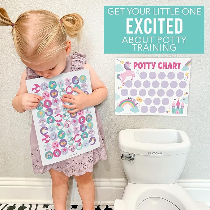 Hadley Designs Potty Training Chart for Girls with Fun Reward Stickers – 10 Potty Chart for Toddlers Girls, 8.5x11" Potty Training Sticker Chart for Toilet Success, Unicorn Reward Chart for Kids