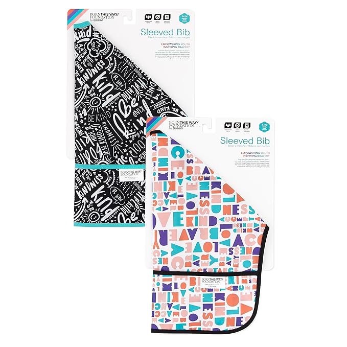 Bumkins - Sleeved Bib - For Boys & Girls, Babies & Toddlers 6-24 Months - Lightweight, Durable, Waterproof - Long Sleeve Bib - Catch-All Pocket - Wipeable & Machine Washable - Btwf - 2 Pack