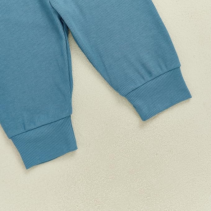 fhutpw Baby Boy Clothes 3 6 12 18 Months Ribbed Knitted Long Sleeve Romper and Pants Sets Newborn Fall Splicing Color Outfits