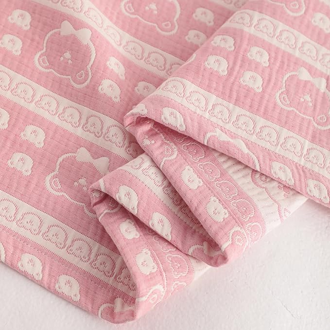 NTBAY 3 Layer Muslin Cotton Toddler Blanket, Jacquard Reversible Nursery Bed Blanket, Super Soft and Thermal for All Seasons, Decoration Gift, 30"x40", Pink Bear
