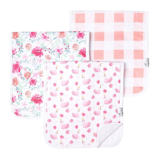 Copper Pearl Premium Baby Burp Cloths - 3-Pack Large Cotton Burp Cloths, Extra Soft Spit Up Rags with 3 Absorbent Layers, Perfect for Baby Girl Gifts (21" x 10" Size, June Set)