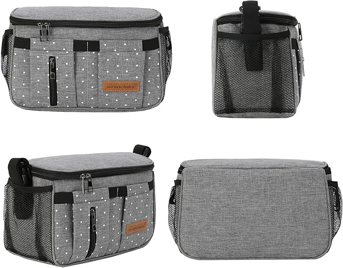 Miracle Baby Stroller Organizer Bag for Mom,Universal Stroller Storage Caddy Diaper Bag- Compatible with Most Stroller - Multifunctional Larg(Grey Star)