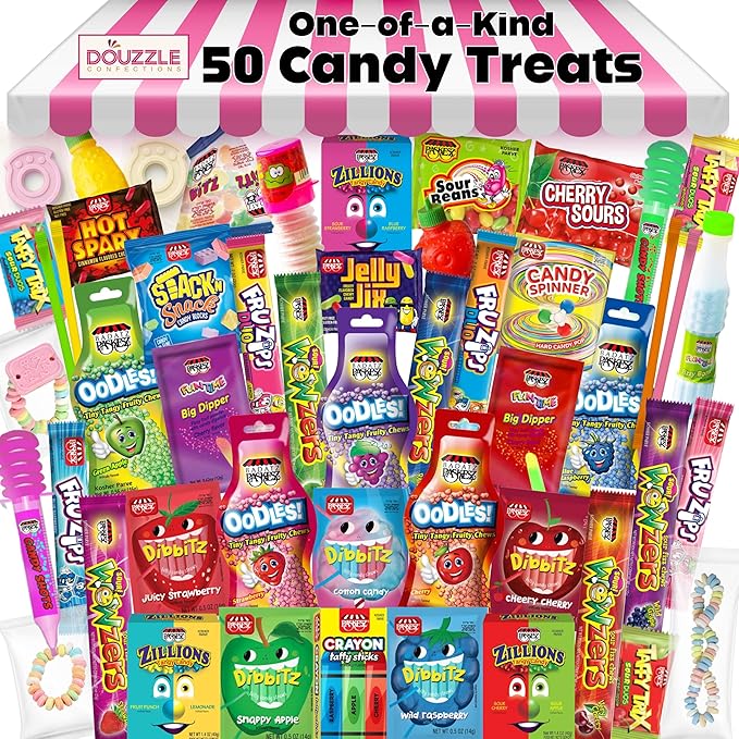 DOUzzle Back To School Bulk Novelty Candy Variety Pack w/Marines Edible Crayons & Candy Blocks (50 Count) Individually Wrapped Back To School Party Favors, Goodie Bag & Pinata Stuffer - Kosher
