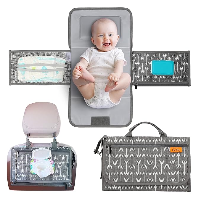 Kopi Baby Portable Diaper Changing Pad - Baby Diaper Changer Travel Bag with Wipes Pocket, Smart Design Portable Changing Mat, Infant Travel Station Kit, Gift for Newborn Girl & Boy - Modern