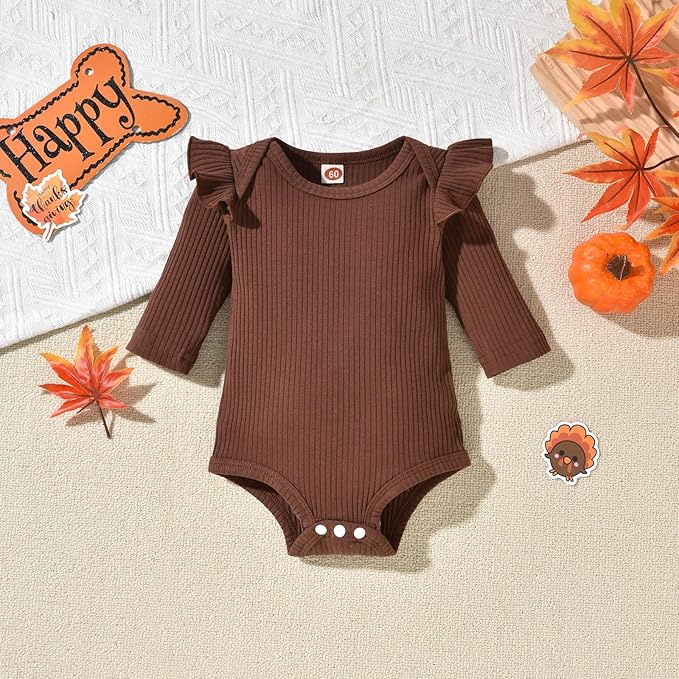 Aalizzwell Preemie Newborn Infant Baby Girls Clothes Ribbed Romper Bodysuit Pants Set Fall Winter Outfits