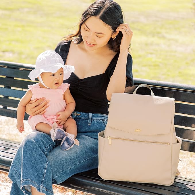 Freshly Picked Classic II Diaper Bag Backpack, Wipeable Vegan Leather With Changing Pad, Convertible (Birch V2)