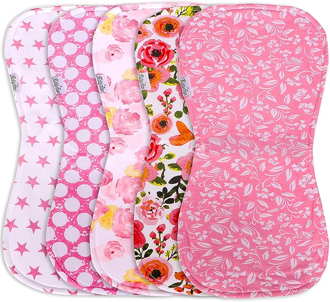 Premium 5-Pack Large Organic Cotton Burp Cloths โ 3 Layers, Ultra Soft & Absorbent Burping Towel, Shoulder Towel & Hand Towel