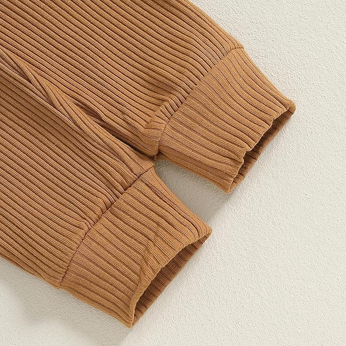 fhutpw Baby Boy Clothes 3 6 12 18 Months Ribbed Knitted Long Sleeve Romper and Pants Sets Newborn Fall Splicing Color Outfits