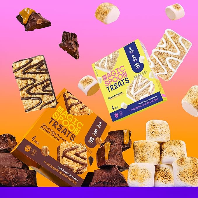 MAGIC SPOON Treats - High Protein Bars, Low Carb, Keto Friendly, 1g of Sugar, Gluten Free, Crispy Treat Cereal Bar, On-The-Go Healthy Snack (1 of each Marshmallow, Chocolate PB, Blueberry Muffin, Double Chocolate, Smores, Salted Caramel)