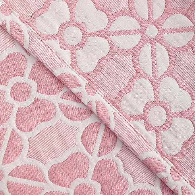 NTBAY 3 Layer Toddler Blanket, Muslin Cotton Jacquard Bed Blankets, Lightweight Thermal Baby Blanket, Super Soft and Warm Crib Blanket for All Seasons, Decoration Gift, 30"x40", Pink Clover