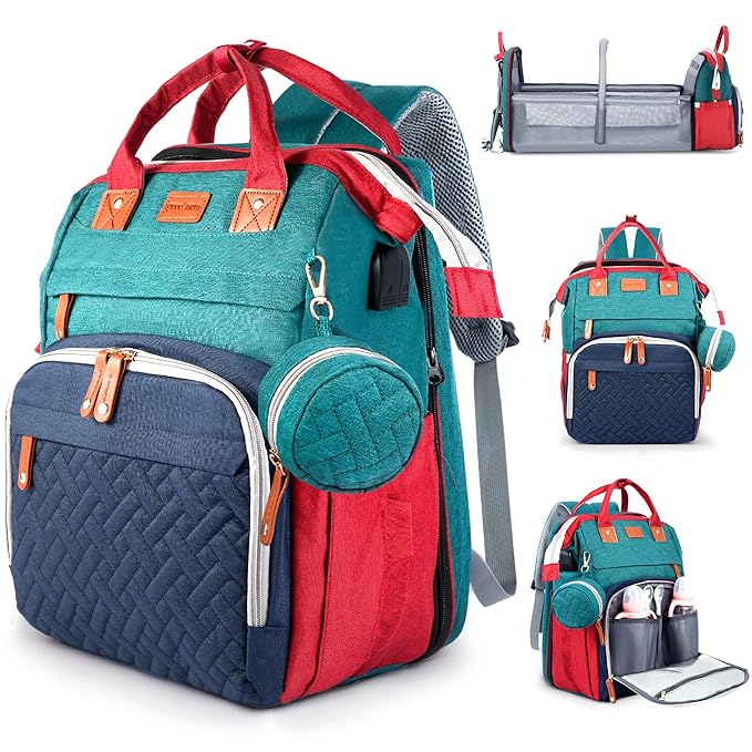 JOYCE Diaper Bag, with Diaper Changing Station, Multi-functional Large-capacity Diaper Bag Backpack, Best Gift for Newborns, Travel Essentials Diaper Bag Backpack (Blue-Green)