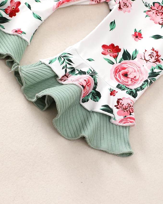 Renotemy Newborn Baby Girl Clothes Outfits Infant Romper Ruffle Floral Pants Cute Toddler Baby Girl Clothes Set