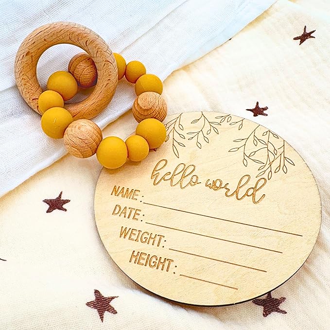 Baby Gift Set Boy or Girl - Baby Shower Basket Suitcase with Large Plush Blanket, Muslin Swaddle, Natural Teether, Wood Birth Record, Hand & Foot Print Kit, Nemo Socks, Baby Gift, Unisex Forest Green