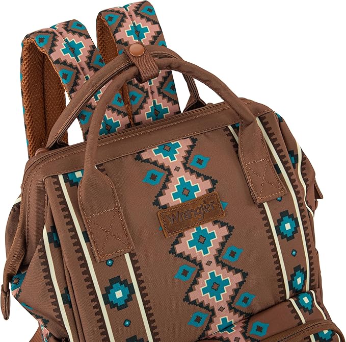 Wrangler Diaper Bag Backpack Aztec Travel Backpack Purses Western Multi-Function Baby Bags for Mom with Waterproof Insulated Pockets