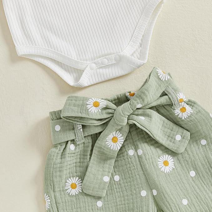 Tsnbre Newborn Baby Girl Outfits Daddys Girls Ruffle Long Sleeve Romper Top Pants Headband Infant Fall Winter Clothes