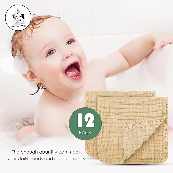 Muslin Burp Cloths 100% Cotton Large 20''x10'' Extra Soft and Absorbent Baby Wash Cloths Spit Up Rags - Baby Burping Cloth for Boys Girls Items(12 Pack Brown)