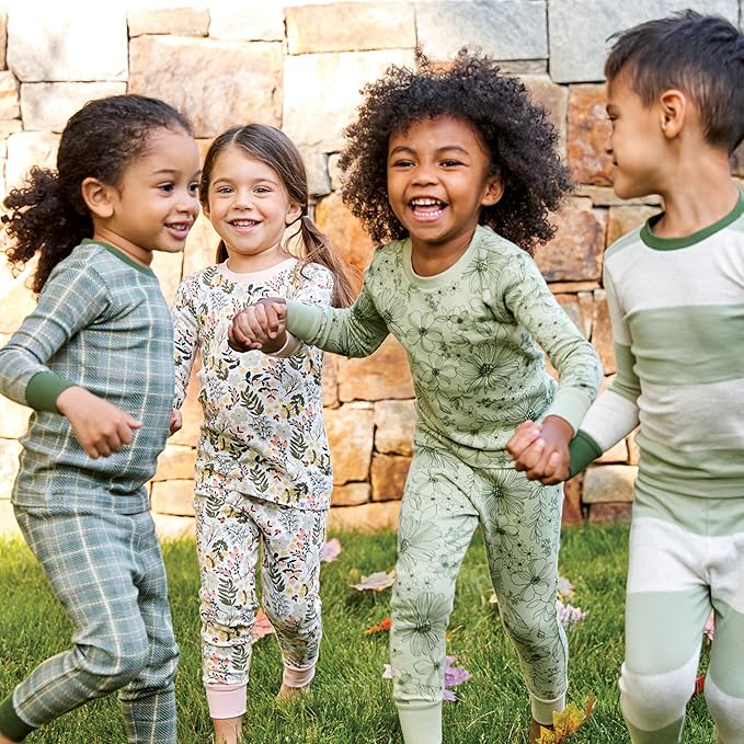 HonestBaby Classics 2-Piece Pajamas Sleepwear Pjs 100% Organic Cotton for Baby, Toddler, Kids