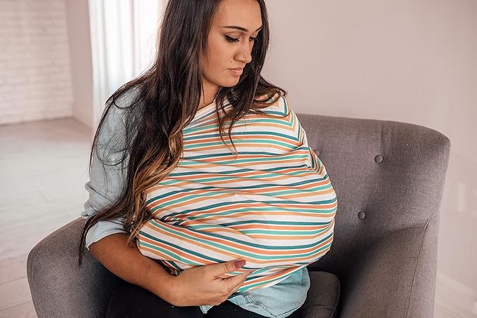 Baby Car Seat Cover Canopy and Nursing Cover Multi-Use Stretchy 5 in 1 Gift Retro by Copper Pearl