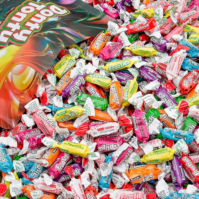 Fruit Chews Candy 5 lb Assorted (10 Flavors) – Bulk Resealable Bag, Individually Wrapped Taffy, Gluten & Peanut Free, Ultimate Variety