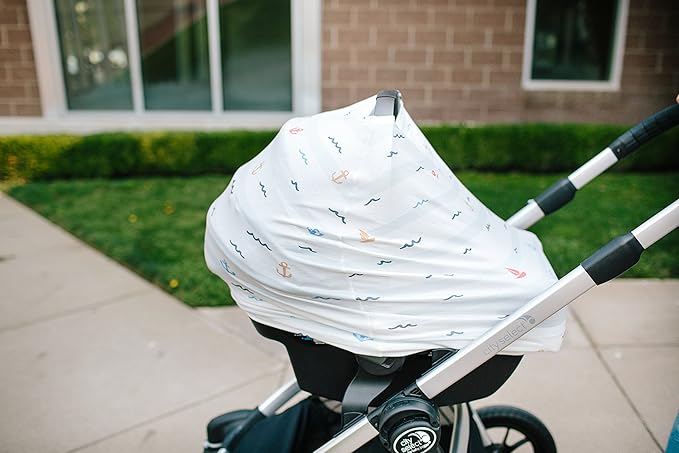 Baby Car Seat Cover Canopy and Nursing Cover Multi-Use Stretchy 5 in 1 Gift Newport by Copper Pearl