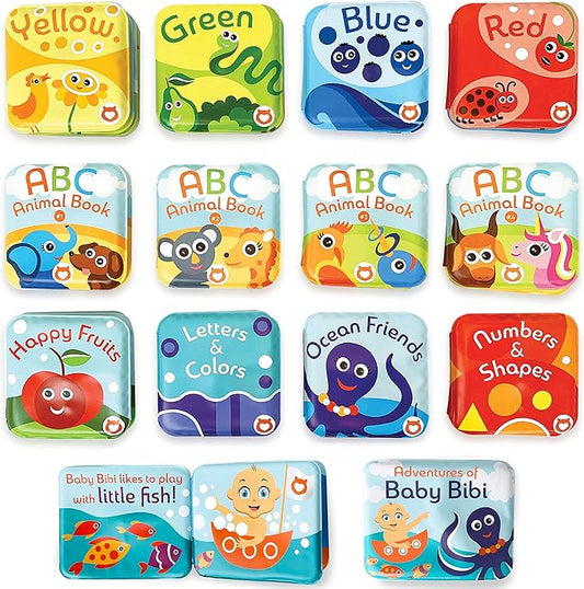 Baby Bath Books Mega Set (Pack of 13 Books) - Educational Waterproof Baby Bathtime Plastic Books for Bath Tub with Animals, Colors, Numbers and ABC Letters - Learning Toy Books for Babies and Toddlers