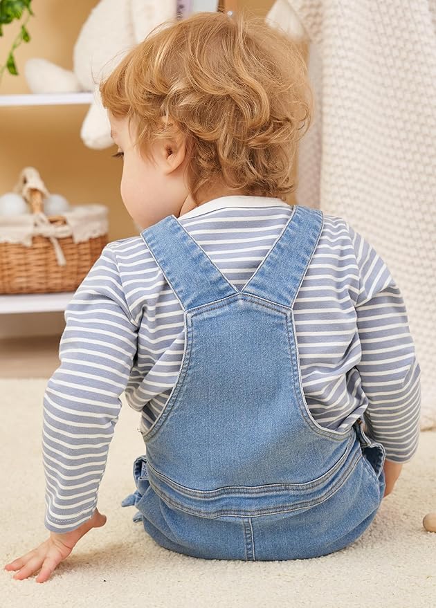 Cute Baby Boy Clothes Suit Toddler Boys' Striped long Sleeve T-Shirt+Denim Overalls Jumpsuit Pants Outfits Sets