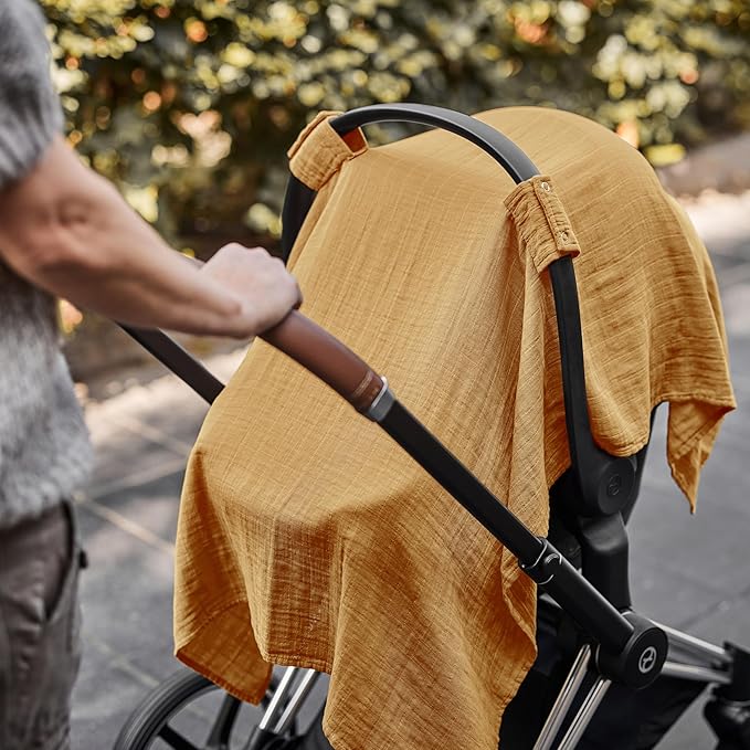 Denmark - 100% Organic Muslin Baby Car Seat Cover Muslin Carseat Canopy Baby Car Seat Covers for Boys and Girls (Autumn Yellow)