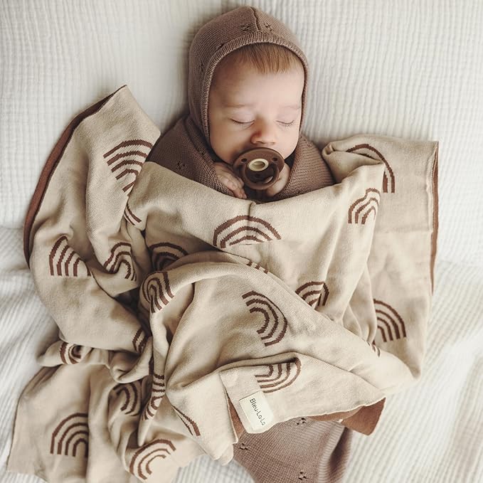 Baby Blanket for Girls and Boys - 100% Cotton Buttery Soft Cozy Receiving Swaddle Stroller Blanket for Shower Gift Registry for Newborns, Infants, Toddlers (Rainbow - Taupe)