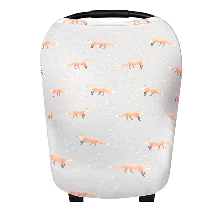 Baby Car Seat Cover Canopy and Nursing Cover Multi-Use Stretchy 5 in 1 Gift Grey with Foxes Copper by Copper Pearl
