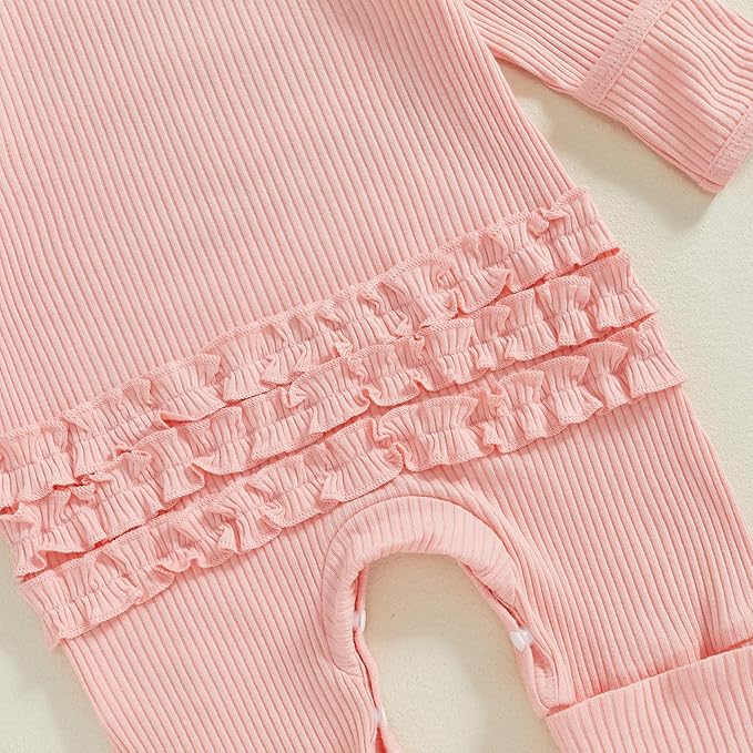 Newborn Girl Clothes Baby Girl Coming Home Outfit Zipper One-piece Outfits Ruffle Footie Bodysuit Jumpsuit Headband