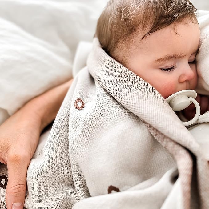 Knit Baby Blanket for Girls and Boys 100% Cotton Buttery Soft Cozy Receiving Swaddle Stroller Blanket for Shower Gift Registry for Newborns, Infants, Toddlers (Cars - Cream)