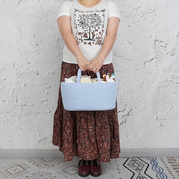 Diaper Caddy Organizer Cotton Rope Baby Basket Nursery Storage and Portable Tote Bag for Car Ideal Baby Shower Gifts and Registry Must-Have for Newborn Essentials blue