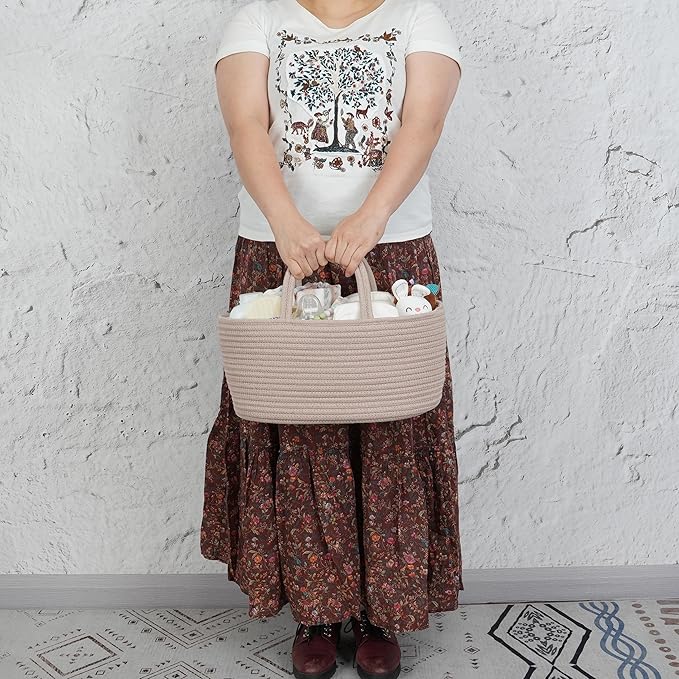 Diaper Caddy Organizer Cotton Rope Baby Basket Nursery Storage and Portable Tote Bag for Car Ideal Baby Shower Gifts and Registry Must-Have for Newborn Essentials light konjak