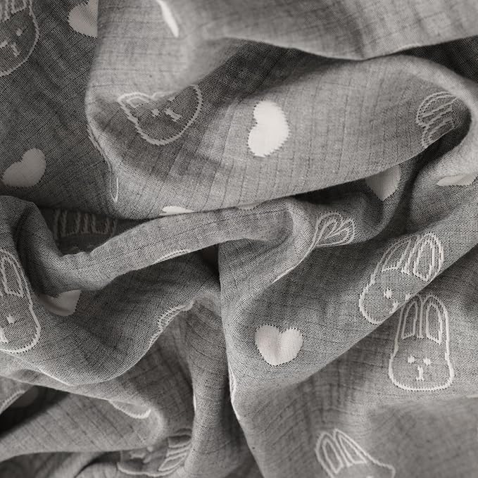NTBAY 3 Layer Muslin Cotton Toddler Blanket, Jacquard Reversible Nursery Bed Blanket, Super Soft and Thermal for All Seasons, Decoration Gift, 30"x40", Dark Grey Rabblt