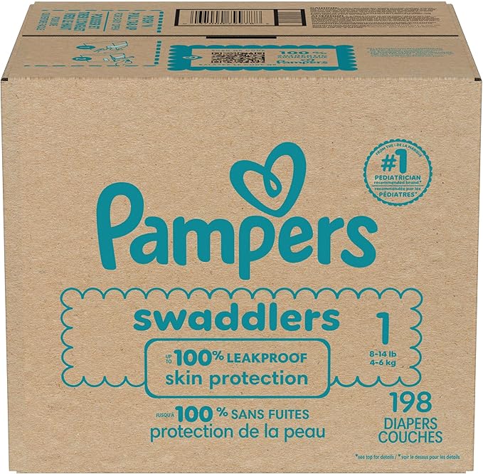Pampers Baby Diapers - Swaddlers - Size 1, 198 Count, Ultra Absorbent Disposable Infant Diaper