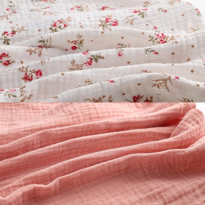 Onacosht Muslin Nursing Pillow Cover 2 Pack 100% Cotton Ultra Soft Breastfeeding Pillow Covers for Baby Boy and Girl, Pink and Floral