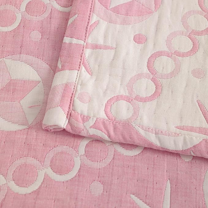 NTBAY 3 Layer Oversized Muslin Cotton Toddler Blanket, 45x60 Inches Jacquard Reversible Nursery Bed Blanket, Super Soft and Thermal Crib Blanket for All Seasons, Baby Gift, 45"x60", Pink Starfish