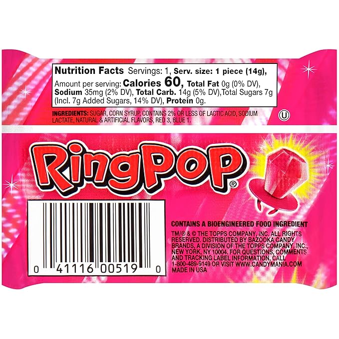 Ring Pop Individually Wrapped Pink Candy, Strawberry 30 Count Lollipop Bulk Pack – Lollipop Suckers for Kids, Fun Candy Bulk for Gender Reveal, Bachelorette Party Favors, Kids Party Favors