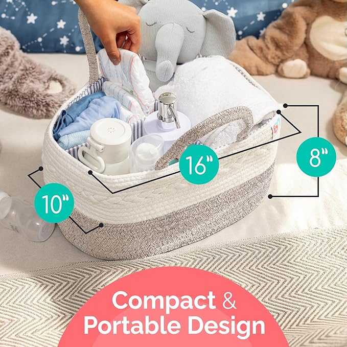 Rope Diaper Caddy - Storage for Baby and Toddler Items - Portable Cotton Organizer Easily Holds Diapers, Wipes, Clothing - Useful for Nursery, Bedroom (Beige, Extra Large)