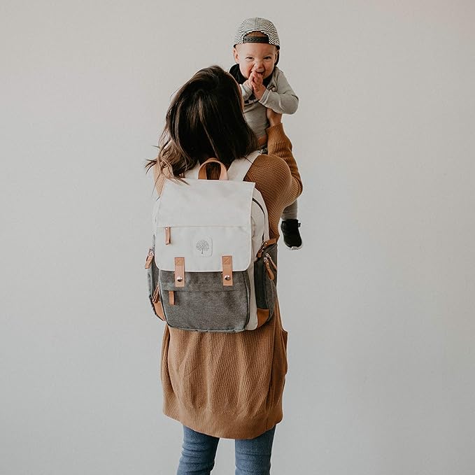 Parker Baby Diaper Backpack - Large Diaper Bag with Insulated Pockets, Stroller Straps and Changing Pad -"Birch Bag" - Cream