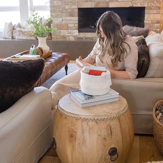 NaturalCozy 3-Piece Decorative Storage Basket Set – Cotton Rope Woven Baskets for Organizing! Small Storage Bins for Nursery Baby Stuff, Gift, Montessori, Dog Toy Bin, Cat Toys, Bathroom Shelves