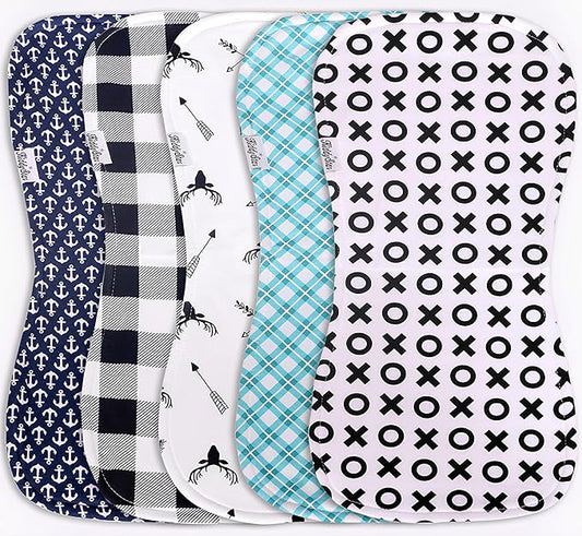 Premium 5-Pack Large Organic Cotton Burp Cloths – 3 Layers, Ultra Soft & Absorbent Burping Towel, Shoulder Towel & Hand Towel