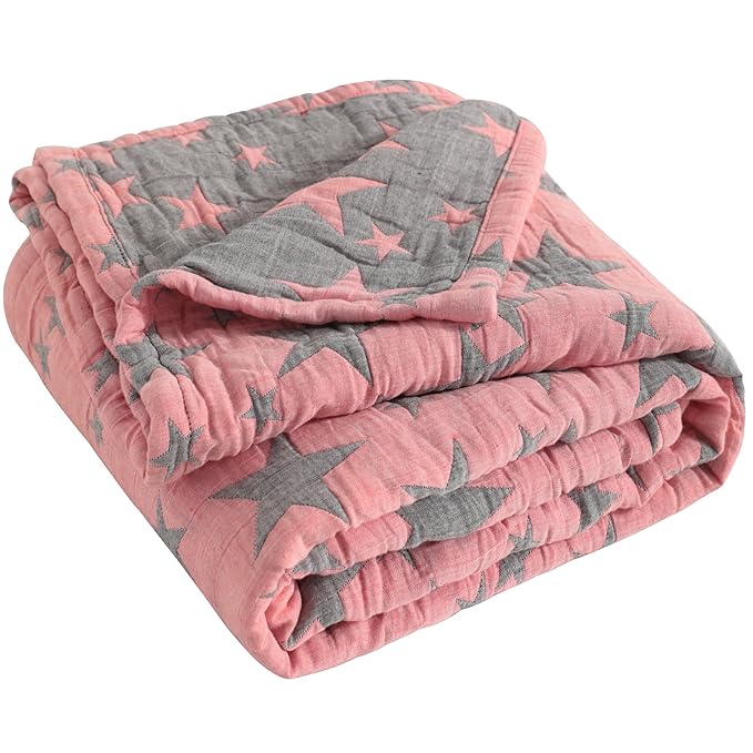 NTBAY 3 Layer Toddler Blanket, Muslin Cotton Jacquard Bed Blankets, Lightweight Thermal Baby Blanket, Super Soft and Warm Crib Blanket for All Seasons, Decoration Gift, 30"x40", Red and Black Star