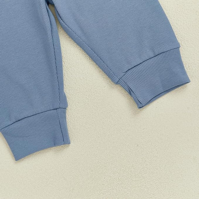 fhutpw Baby Boy Clothes 3 6 12 18 Months Ribbed Knitted Long Sleeve Romper and Pants Sets Newborn Fall Splicing Color Outfits